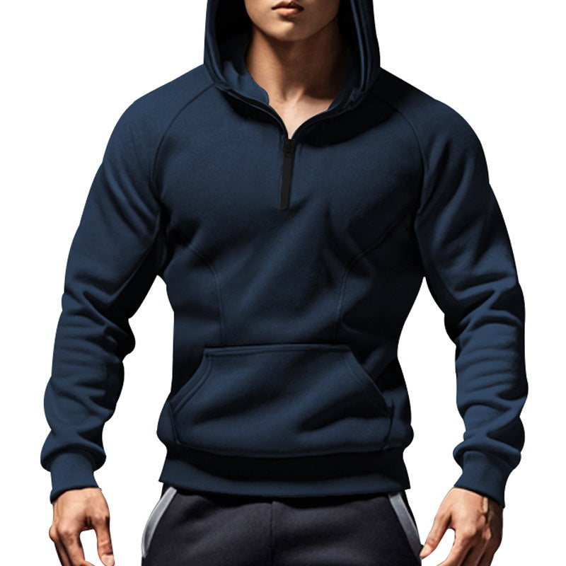 Herren sportliches Kapuzensweatshirt mit kurzem Reißverschluss und praktischer Kängurutasche Echoarchiv