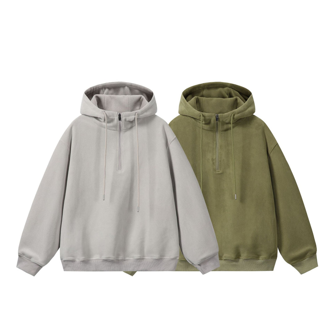 Unisex Oversize Fleece-Halbzip-Kapuzenpullover mit Kordelzug und Rippbündchen Echoarchiv