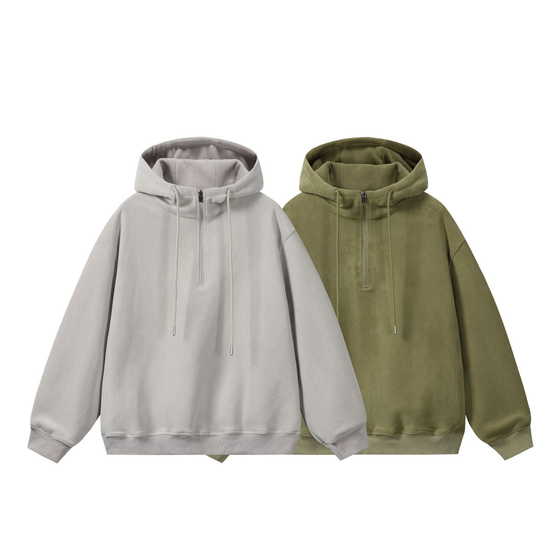 Unisex Oversize Fleece-Halbzip-Kapuzenpullover mit Kordelzug und Rippbündchen Echoarchiv