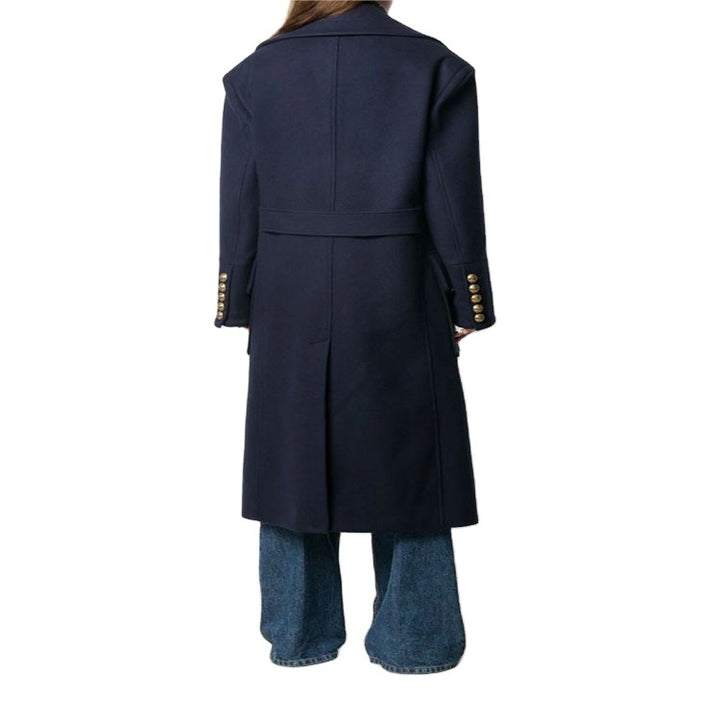 Damen Marineinspirierter Zweireiher-Longcoat aus Wollmix mit Oversize-Revers Echoarchiv