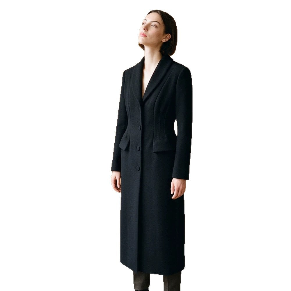 Damen Taillierter Longcoat mit Schalkragen und figurformenden Abnähern Echoarchiv