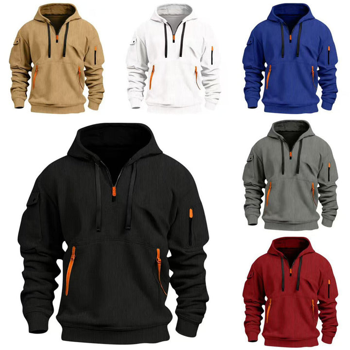 Herren Freizeit-Hoodie mit Kängurutasche und Zwei-Wege-Reißverschluss Echoarchiv