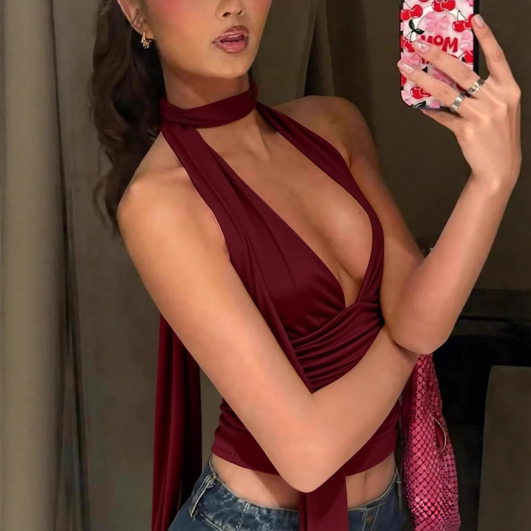Damen Neckholder-Top mit tiefem Ausschnitt und Raffung Echo Archiv
