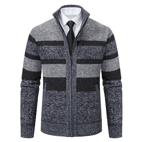 Herren Strickjacke mit Stehkragen und modernem Streifenmuster Echoarchiv