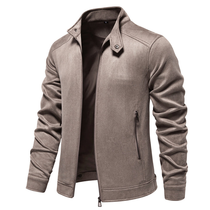 Herren trendige Kunstlederjacke mit modernem Stehkragen und praktischen Taschen Echoarchiv