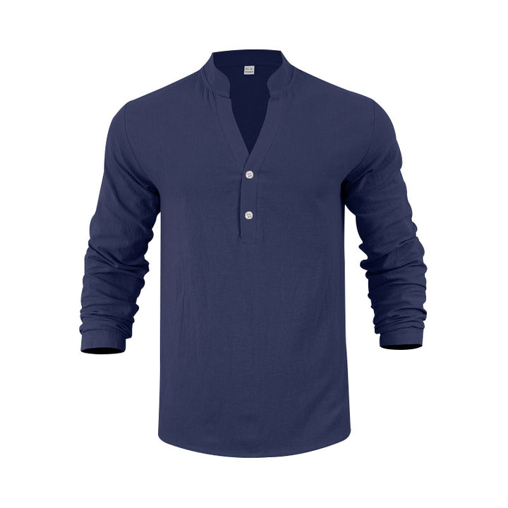 Herren Langarm-Henley-Shirt mit bequemen Knöpfen und lässigem Schnitt Echoarchiv