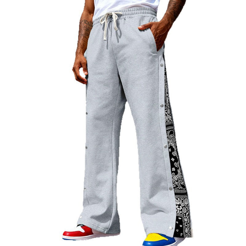 Herren Weite Snap-Trackhose mit Tunnelzug, seitlicher Bandana-Blende und Druckknopfleiste – Sorevano