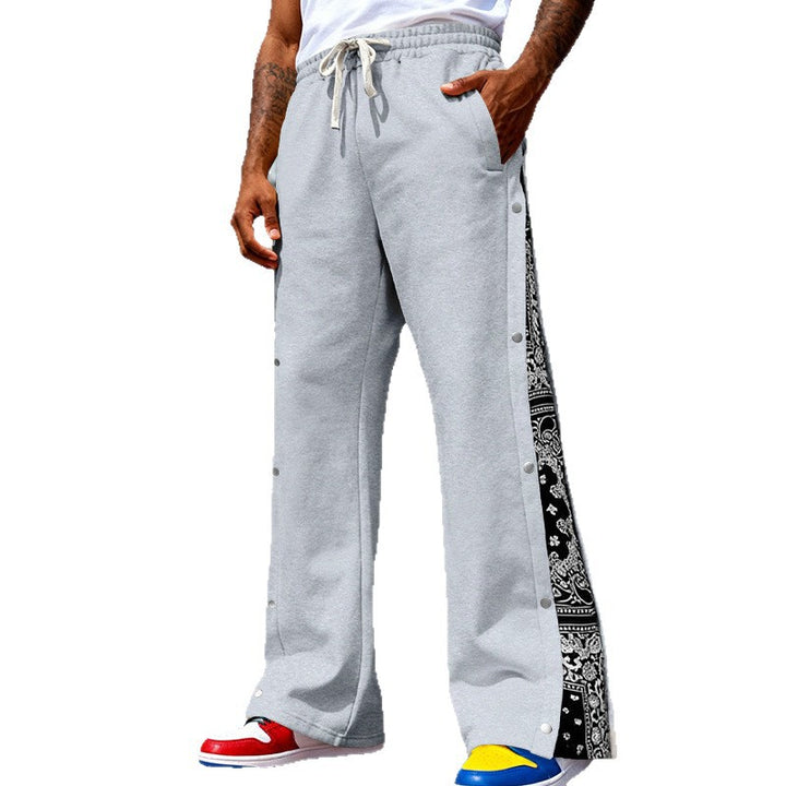 Herren Weite Snap-Trackhose mit Tunnelzug, seitlicher Bandana-Blende und Druckknopfleiste – Sorevano
