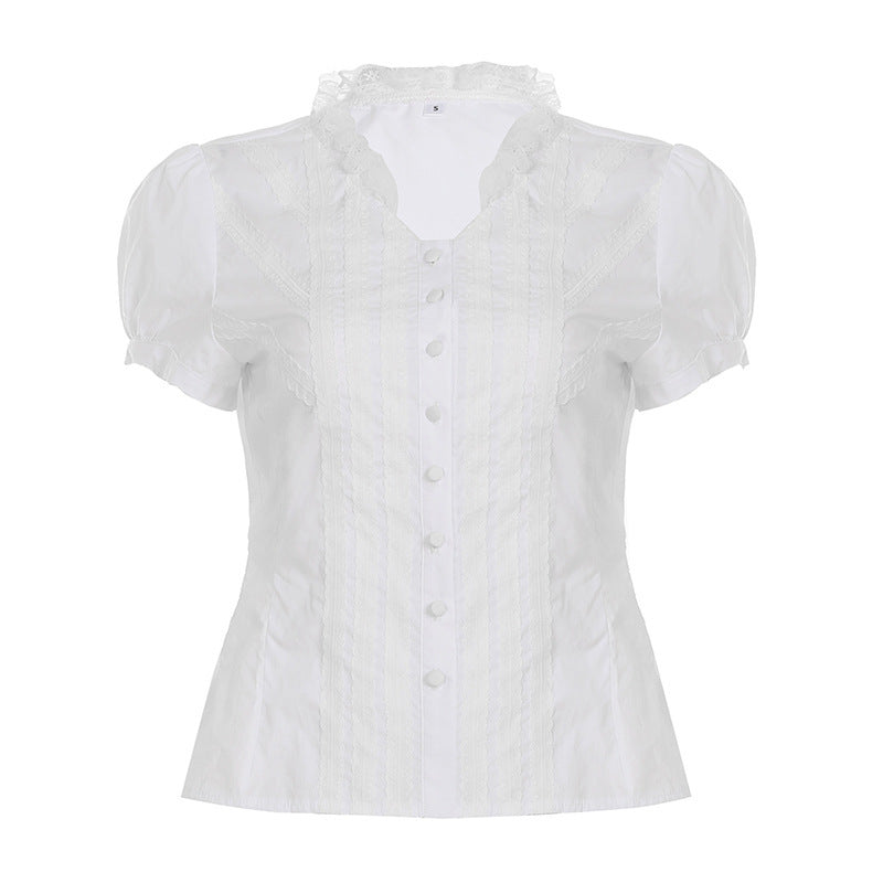 Damen Elegantes Blusenoberteil mit Rüschendetails und Knopfleiste Echo Archiv