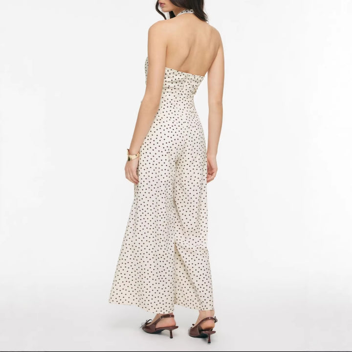 Damen eleganter Jumpsuit mit tiefem Ausschnitt und schwingendem Bein Echo Archiv