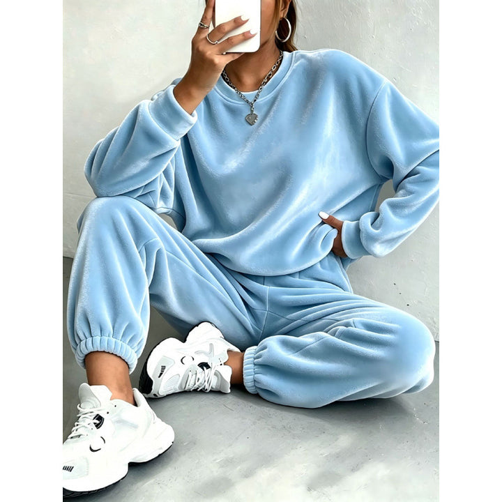 Damen Kuscheliges Velours-Lounge-Set mit Oversize-Sweatshirt und Joggerhose Echoarchiv