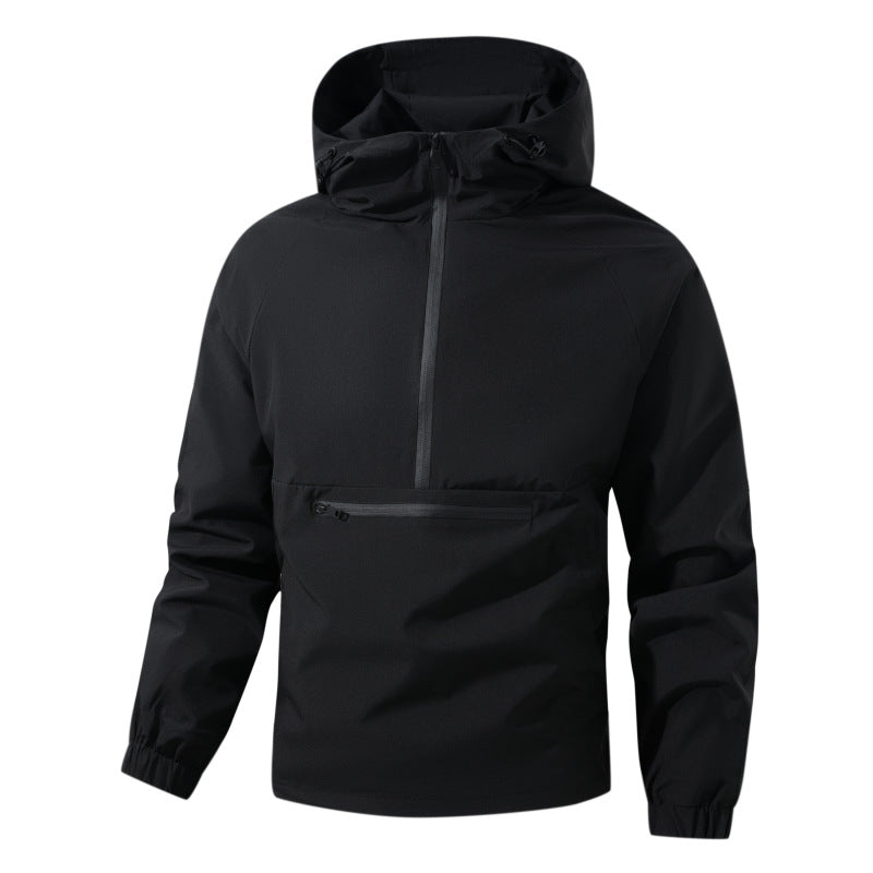 Herren Softshell-Anorak mit Kapuze, halbem Reißverschluss und wasserdichter Fronttasche Echoarchiv