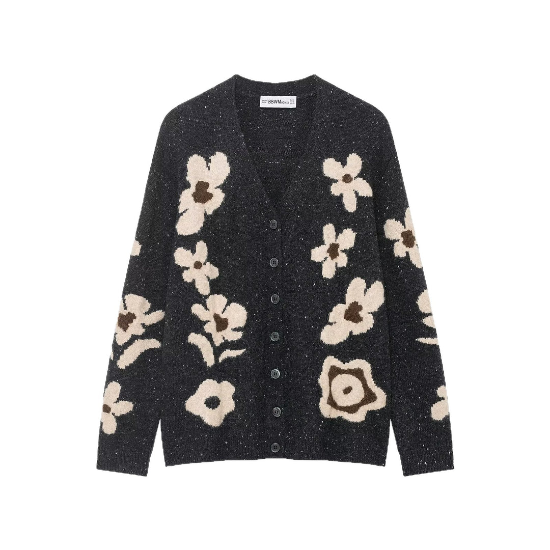 Damen Strickcardigan mit Leopardenjacquard, perlenverzierten Zierknöpfen und kurzem Saum Echo Archiv