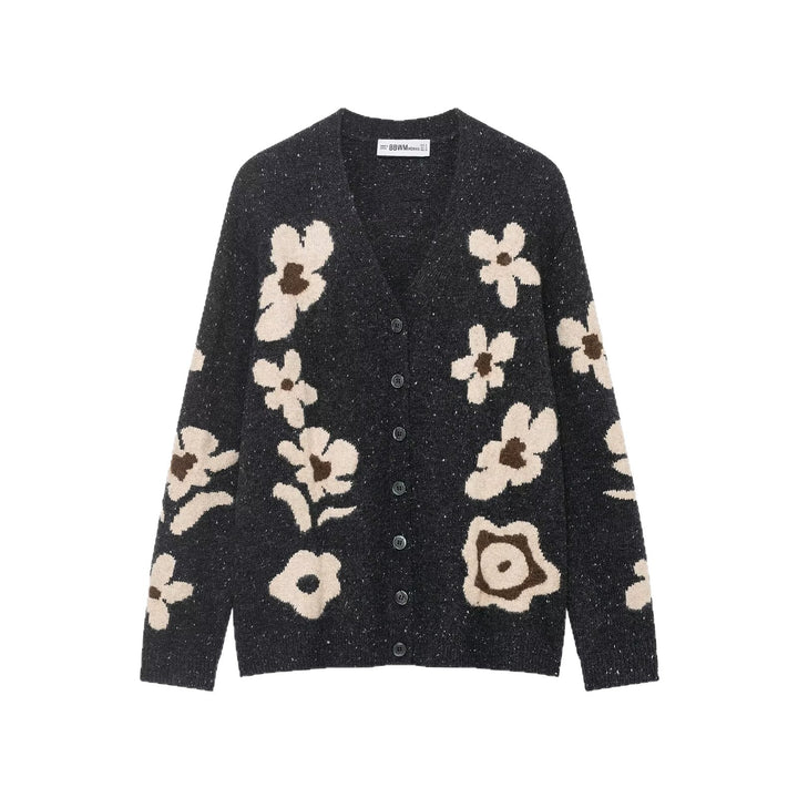 Damen Strickcardigan mit Leopardenjacquard, perlenverzierten Zierknöpfen und kurzem Saum Echo Archiv