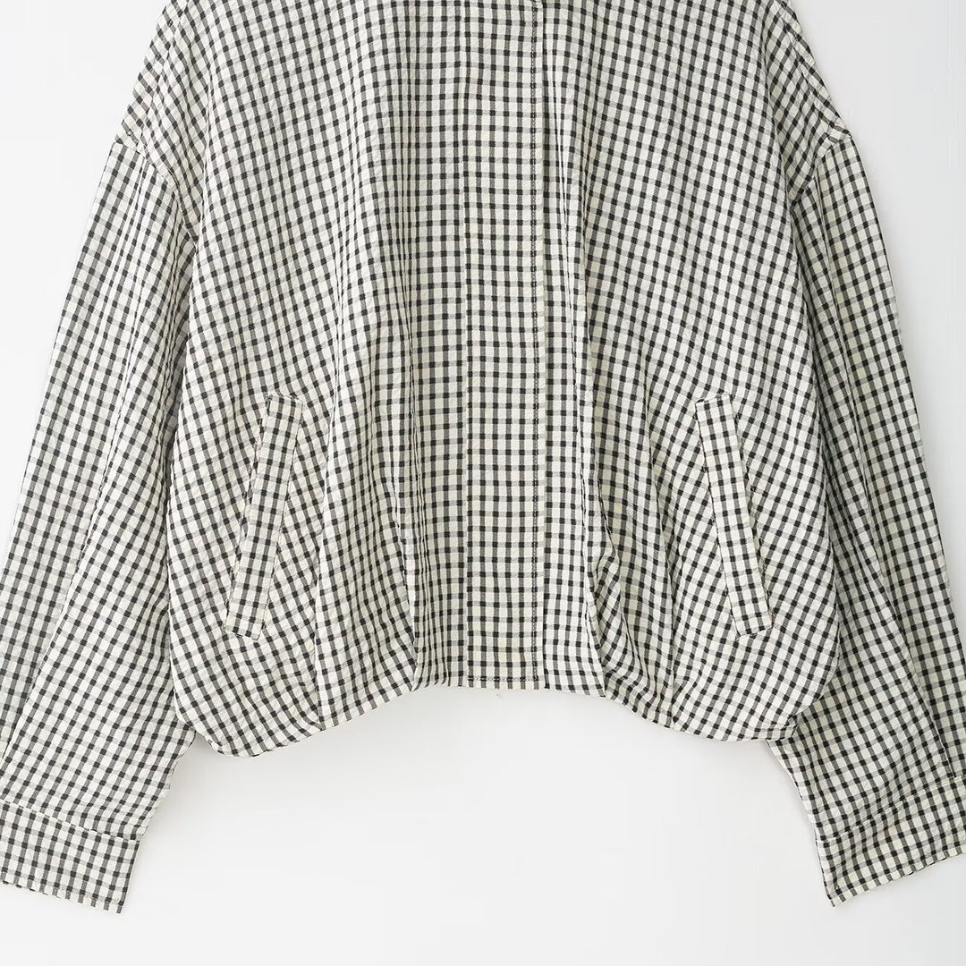 Damen Karierter Cropped-Boxy-Blouson mit Stehkragen und Eingrifftaschen Echo Archiv