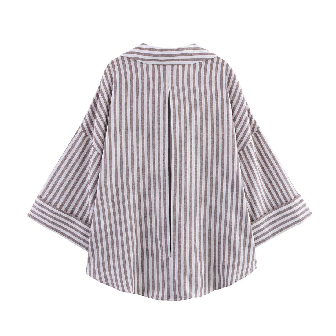 Damen Oversize-Hemdbluse mit vertikalem Streifenmuster und verlängertem Rücken Echoarchiv