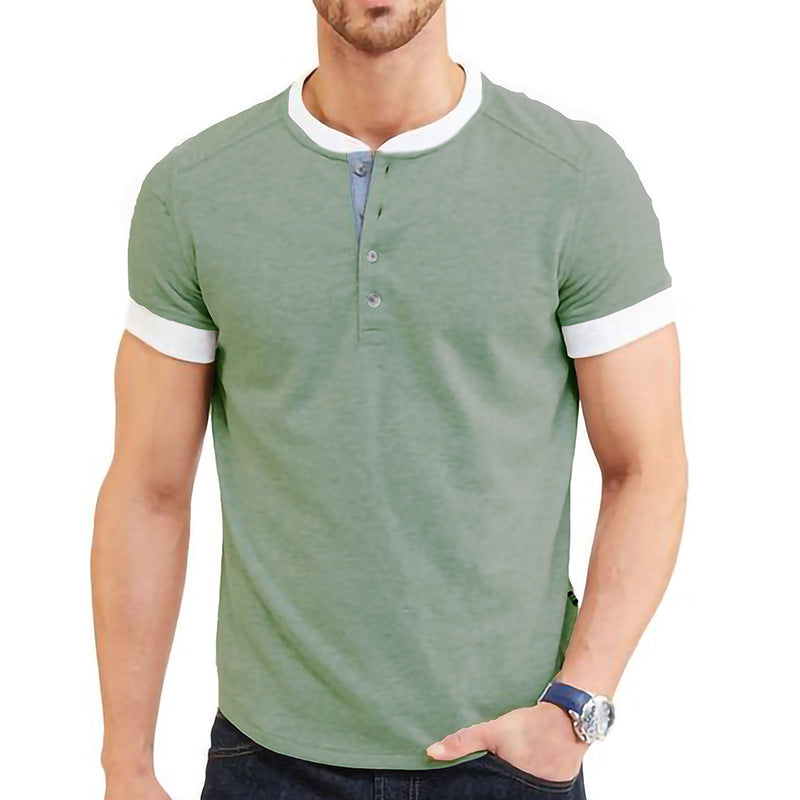Herren T-Shirt mit Knopfleiste und kontrastierenden Ärmeln Echoarchiv