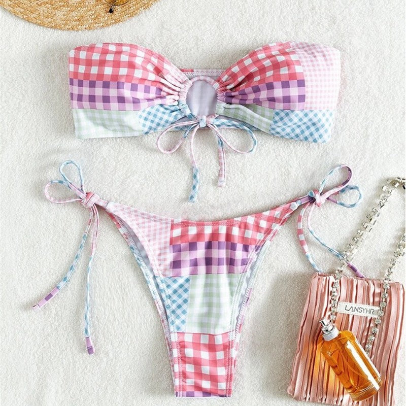 Damen Bikini-Set mit verspieltem Karomuster und verstellbaren Bindebändern Echo Archiv