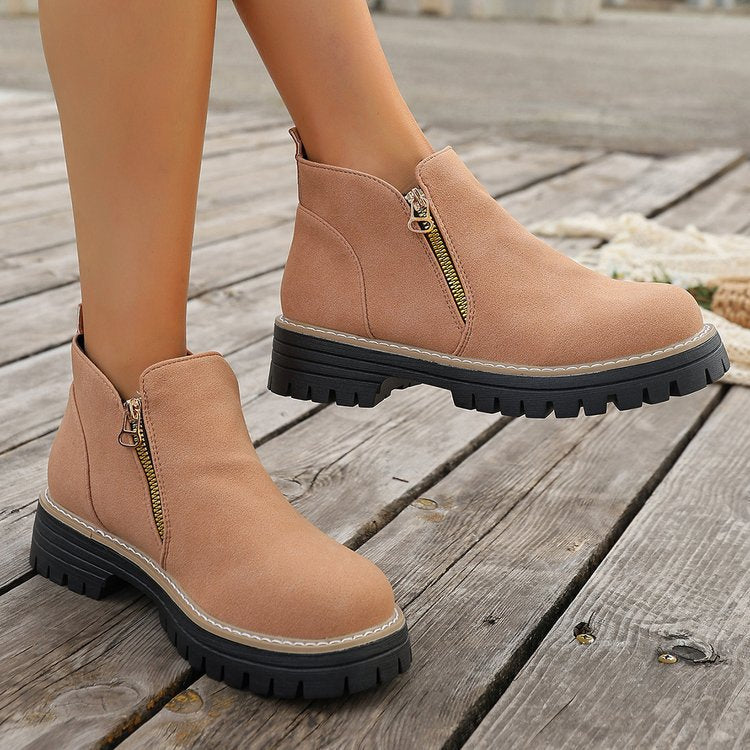 Damen Ankle-Boots mit grober Profilsohle und seitlichem Reißverschluss – Varelle