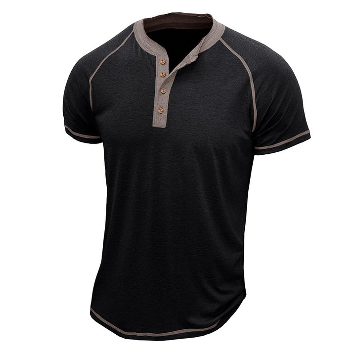 Herren Kurzarm Henley-Shirt mit Kontrastdetails und strapazierfähigem Stoff Echoarchiv