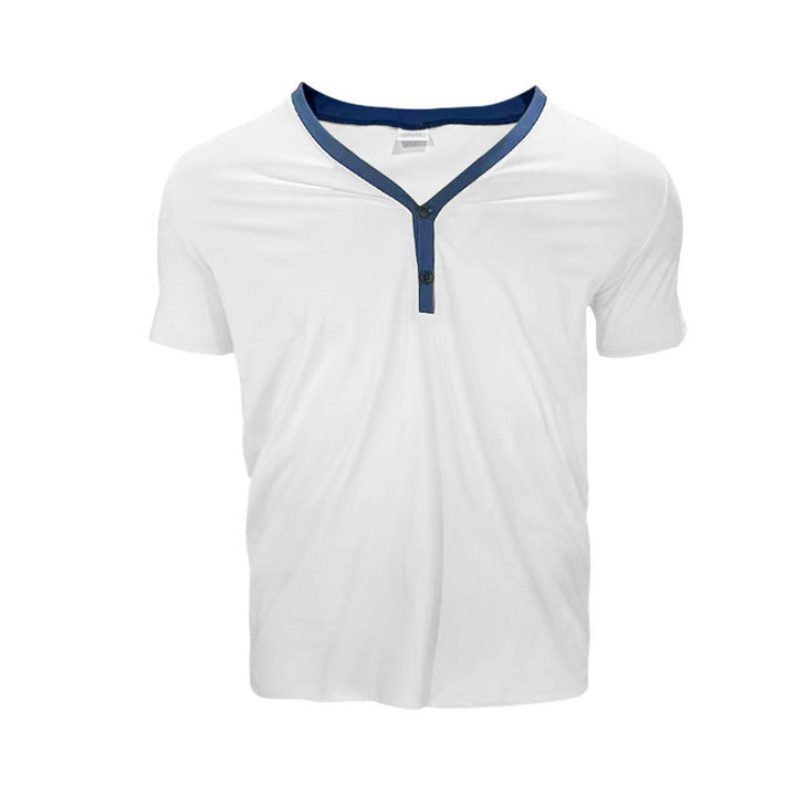 Herren Kurzarmshirt mit modernem V-Ausschnitt und Knopfleiste Echoarchiv