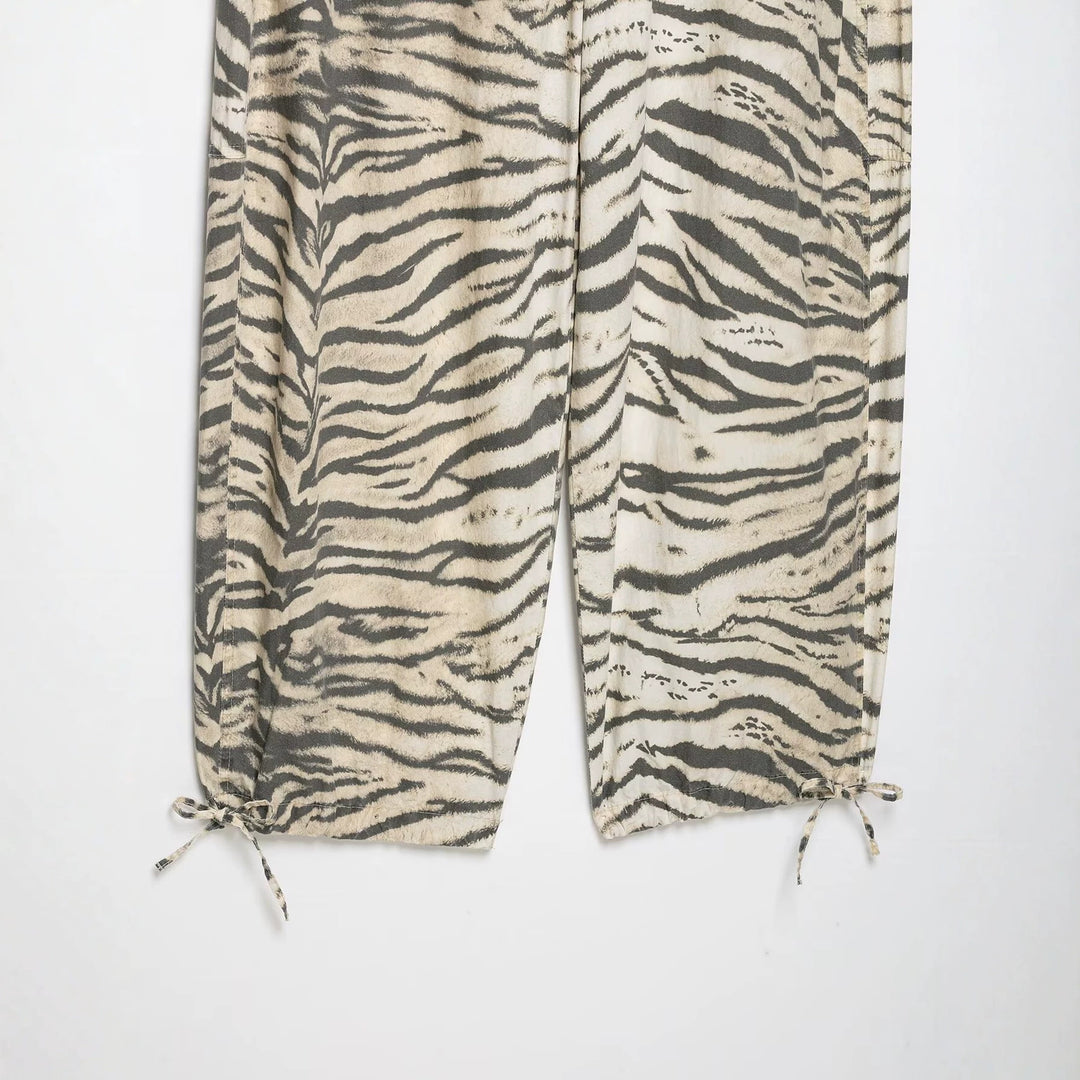 Damen Leichte weite knöchellange Hose mit Tunnelzugbund und Zebra-Print Echo Archiv
