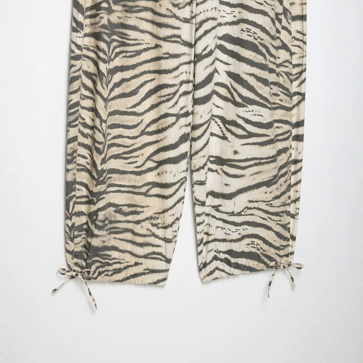 Damen Leichte weite knöchellange Hose mit Tunnelzugbund und Zebra-Print Echo Archiv