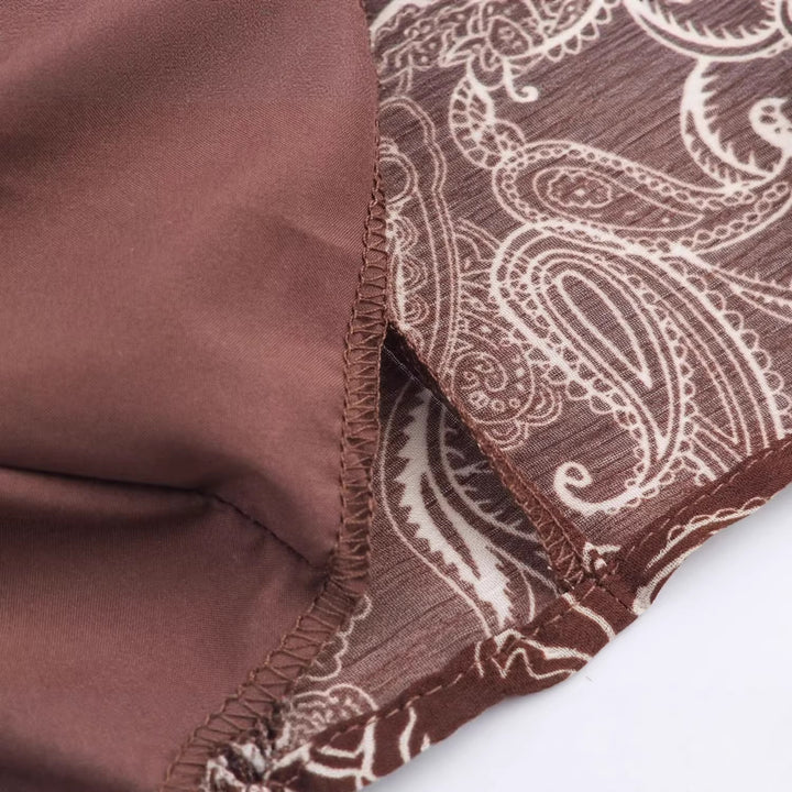 Damen Asymmetrisches Paisley‑Chiffon‑Minikleid mit Ballonärmeln und Taillengürtel Echoarchiv