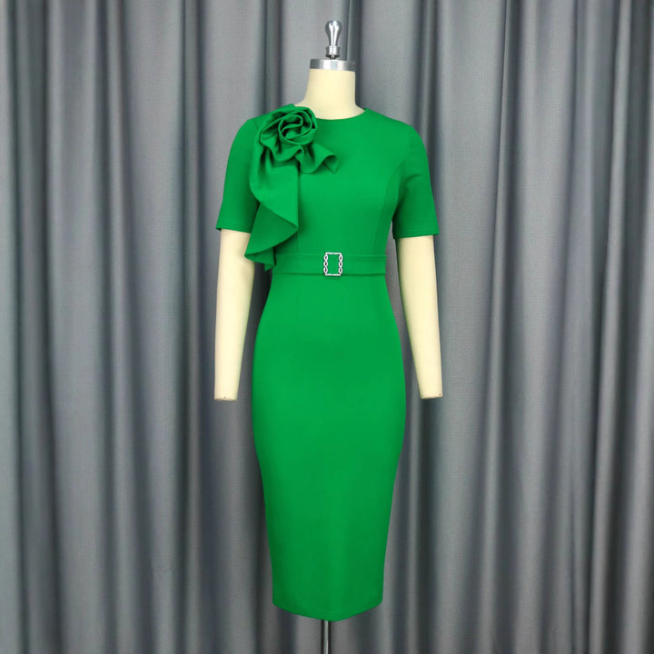 Damen figurbetontes Kleid mit floralem Rüschendetail und Taillengürtel Echo Archiv