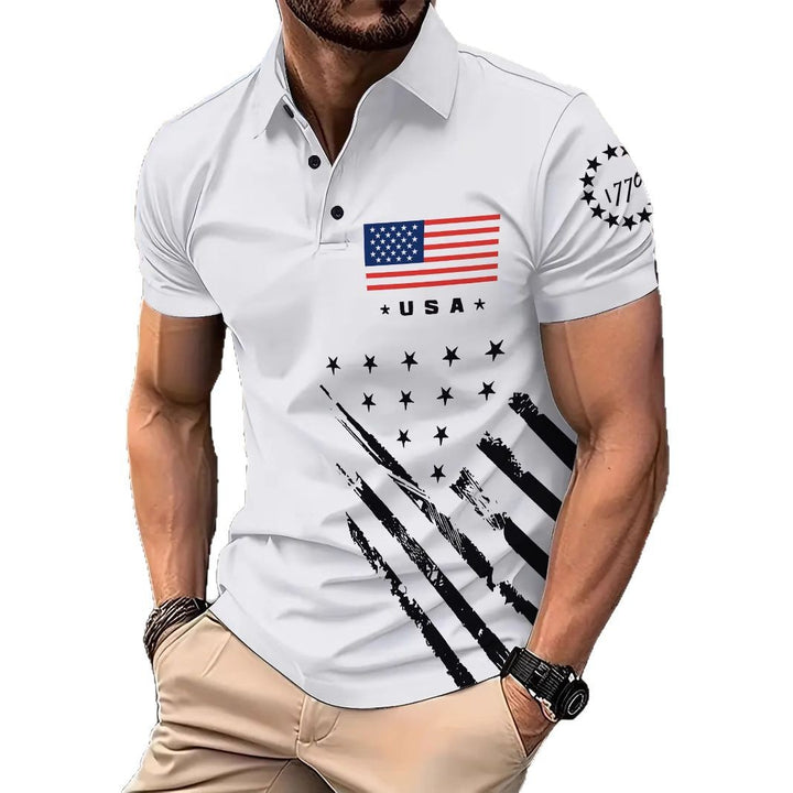 Herren Poloshirt mit patriotischem Print Echoarchiv
