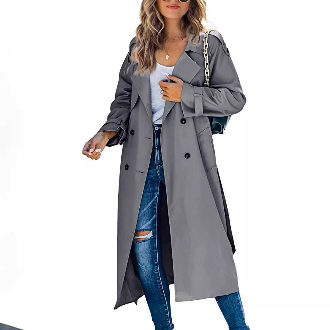 Damen legerer Trenchcoat mit Gürteldesign und stylischen Knöpfen Echoarchiv