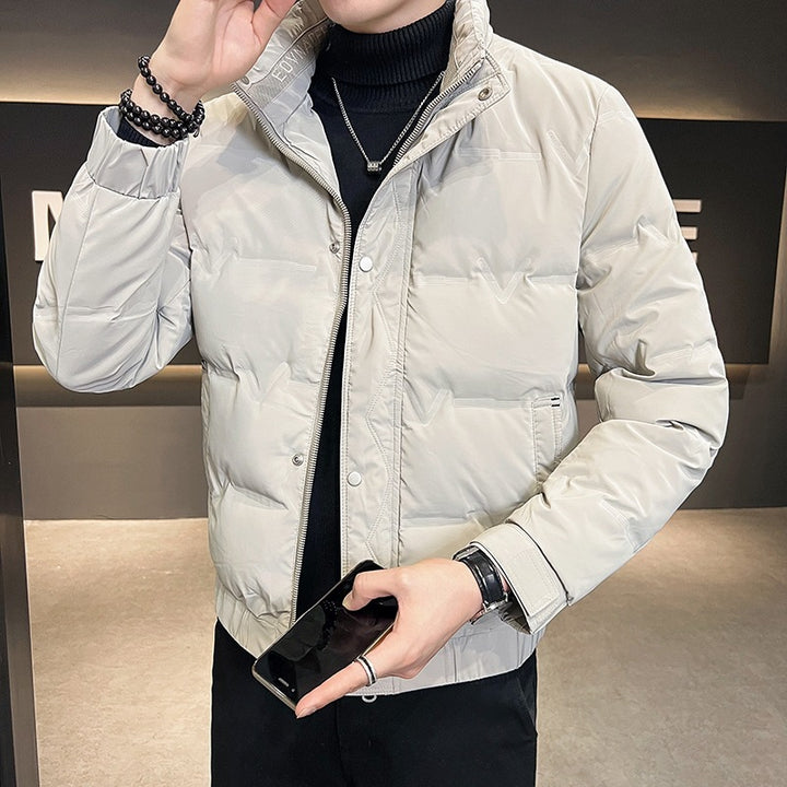 Herren Kurz geschnittene Thermo-Pufferjacke mit hohem Stehkragen und Klettmanschetten – Taviero