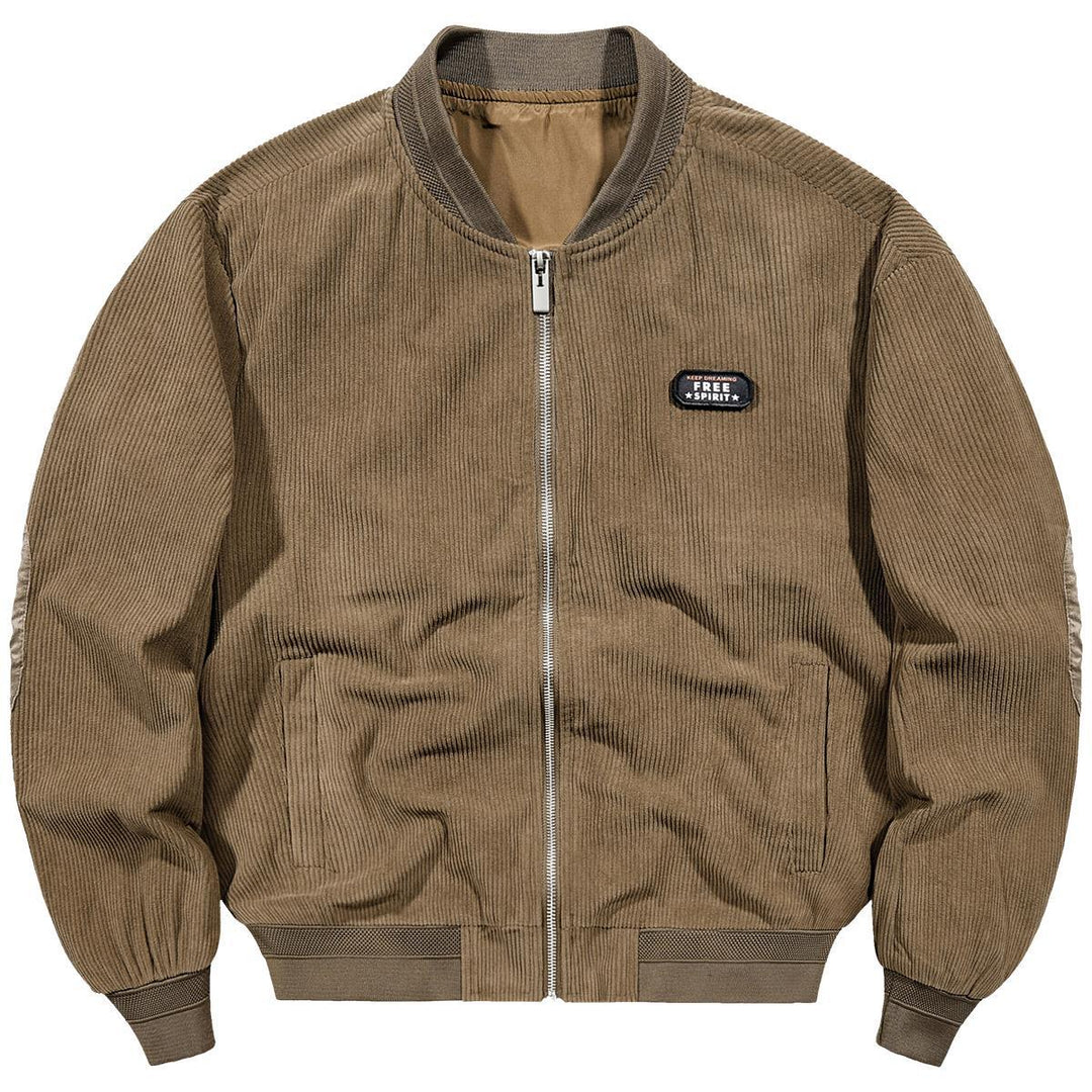 Herren Cord-Blouson im Bomberstil mit Rippenstruktur und Badge-Detail – Brevano