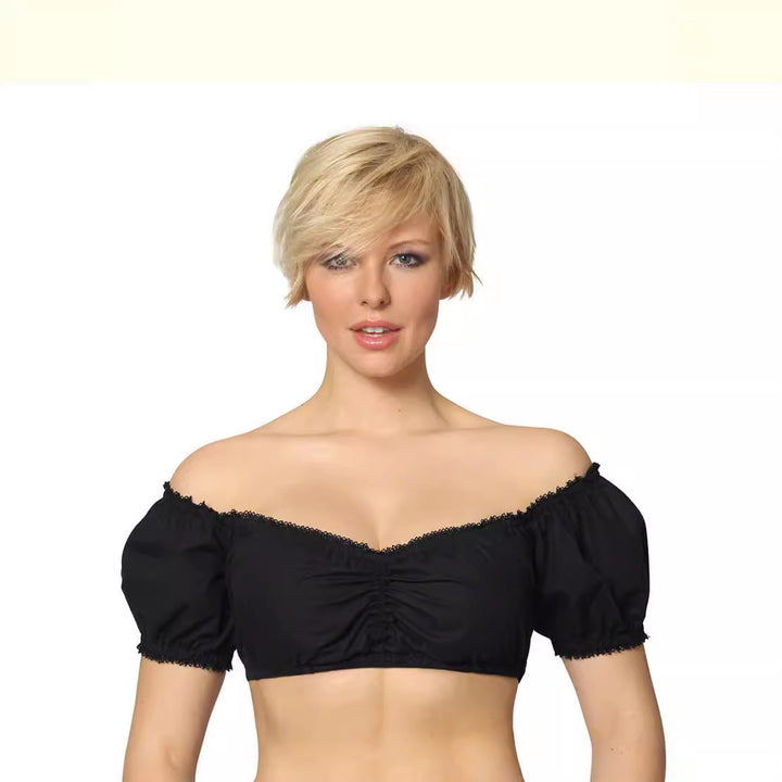 Damen  traditionelle Dirndlbluse mit feiner Spitze, tiefem Herzausschnitt und geraffter Taille Echo Archiv