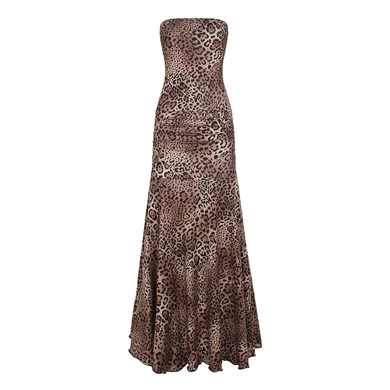 Damen elegantes Wickelkleid mit Leopardenmuster und voluminösem Saum Echo Archiv