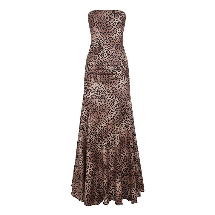 Damen elegantes Wickelkleid mit Leopardenmuster und voluminösem Saum Echo Archiv