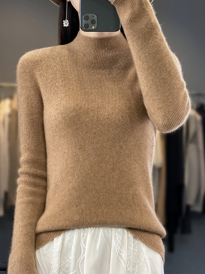 Damen Schlanker Feinstrick-Mockneckpullover aus feinem Angora‑Mix Echoarchiv