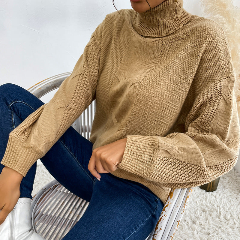 Damen Rollkragenpullover mit Zopfmuster und Oversize-Silhouette Echoarchiv