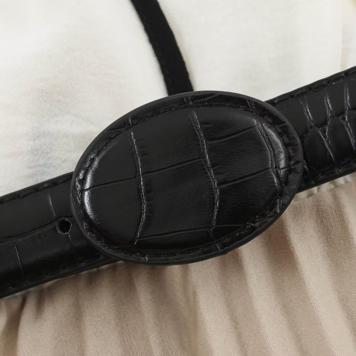 Damen Plissiertes Midikleid mit Wick‑V‑Ausschnitt und Taillengürtel Echoarchiv