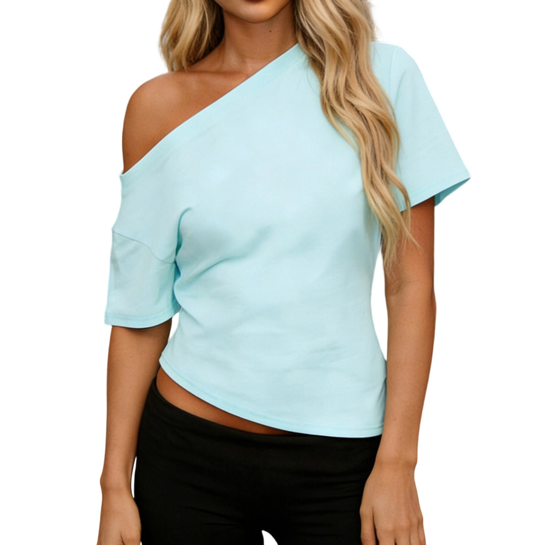 Damen asymmetrisches Oberteil mit schulterfreiem Design und kurzen Ärmeln Echo Archiv