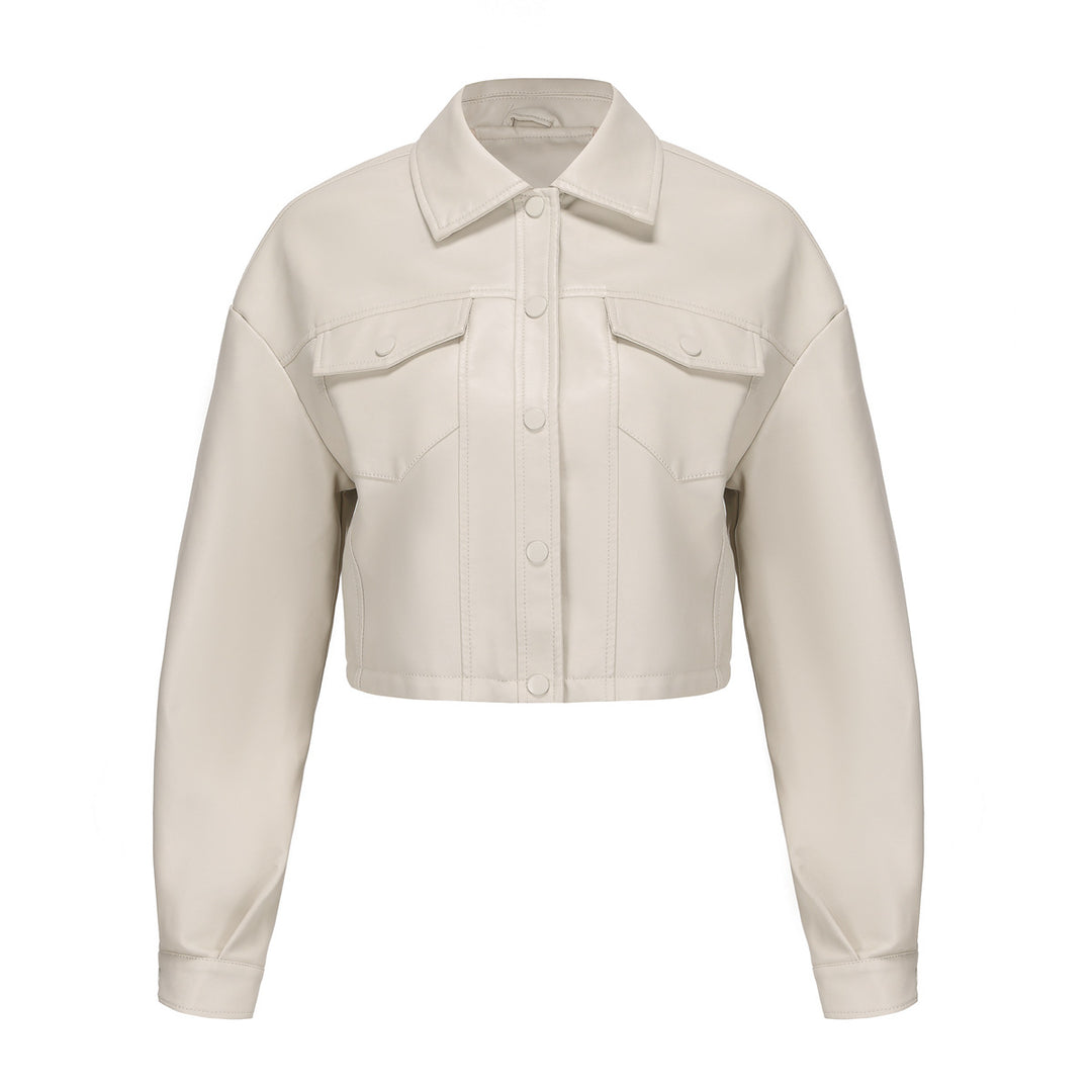 Damen nan kurze Lederjacke im Trucker-Stil mit kastiger Cropped-Passform Echo Archiv