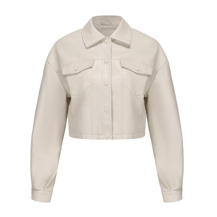 Damen nan kurze Lederjacke im Trucker-Stil mit kastiger Cropped-Passform Echo Archiv