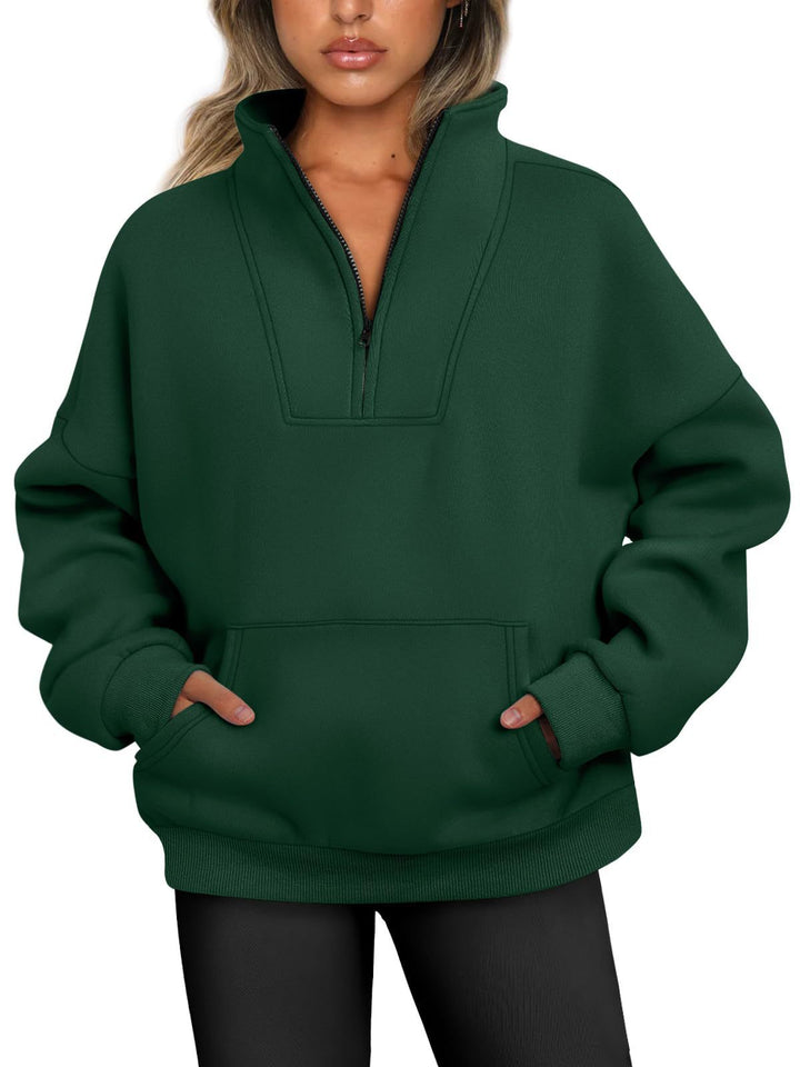 Damen nan oversized Halbzip-Hoodie mit hohem Stehkragen, Kängurutasche und gerippten Bündchen Echo Archiv