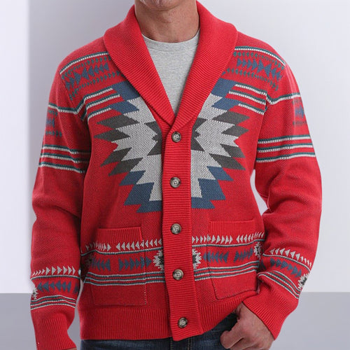 Herren Strickjacke mit modernem geometrischem Muster und praktischen Taschen Echoarchiv