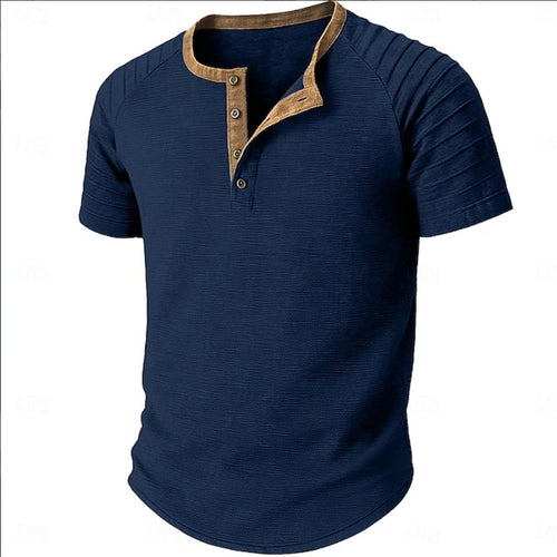 Herren Kurzarm Henley-Shirt mit strukturiertem Stoff und kontrastierendem Kragen Echoarchiv
