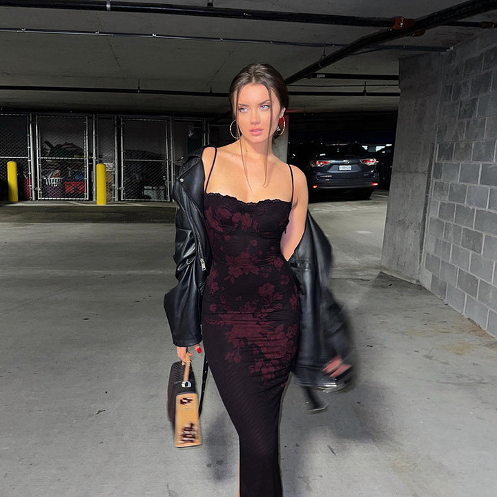 Damen Extravagantes Spitzen-Nachtkleid mit floralem Design und langem Schnitt Echo Archiv