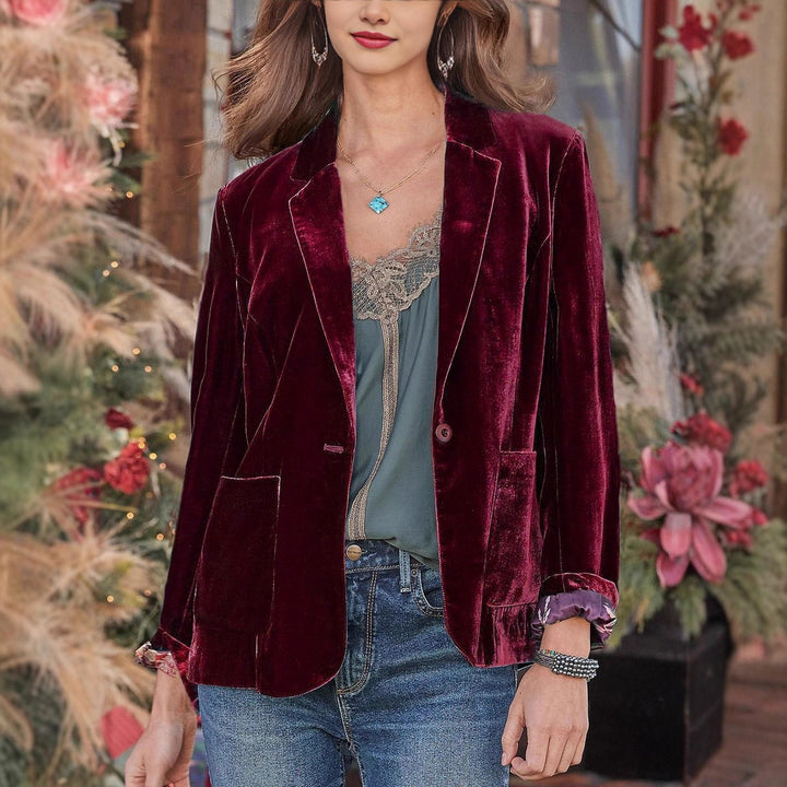 Damen Samt-Blazer mit klassischem Revers und soften Fall – Valéne