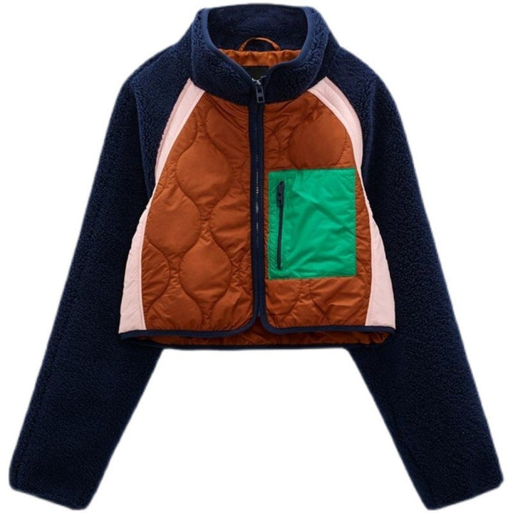 Damen nan kurz geschnittene gesteppte Fleecejacke mit Stehkragen, Raglanärmeln und Reißverschlusstasche Echo Archiv