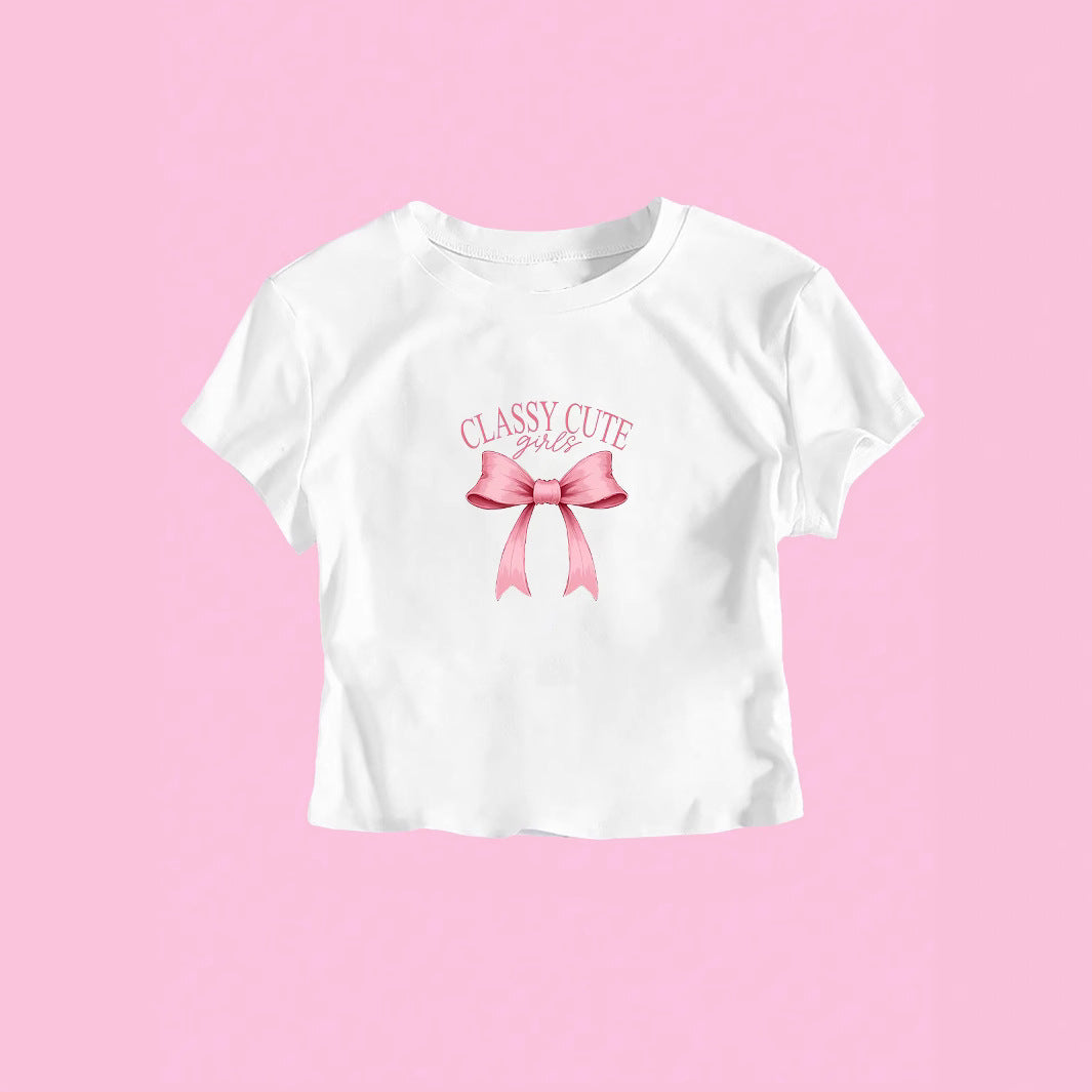 Damen Crop-T-Shirt mit raffiniertem Schleifenaufdruck Echo Archiv