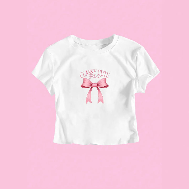 Damen Crop-T-Shirt mit raffiniertem Schleifenaufdruck Echo Archiv